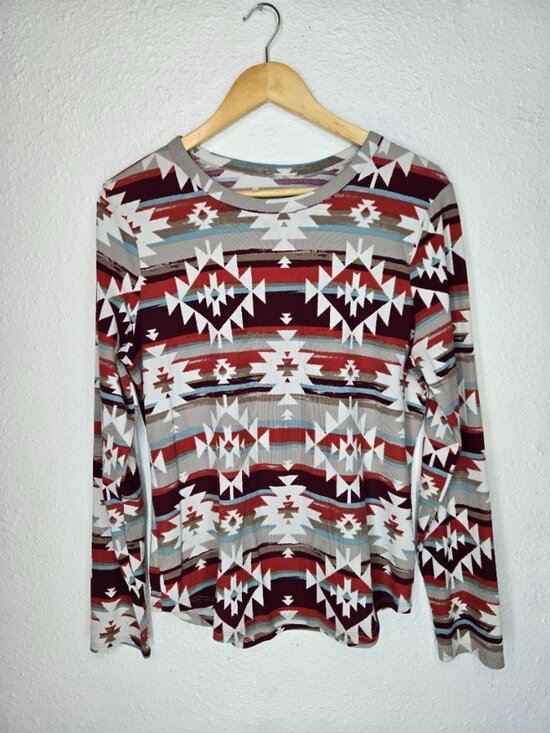 No Boundaries Tops - No Boundaries Woman's Western Print Crewneck
